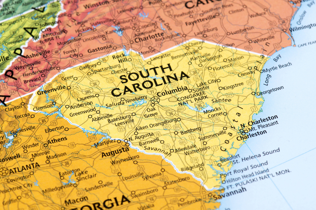 Yellow map of South Carolina. | Generator Services In Aynor, SC 